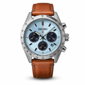 Elite Sky Blue Chronograph Watch with Stainless Steel Case & Leather Band